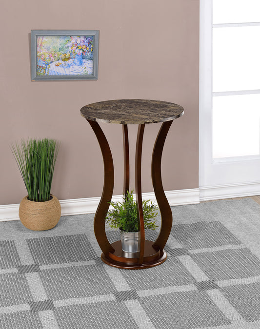 Elton Round Faux Marble Top Plant Stand Brown