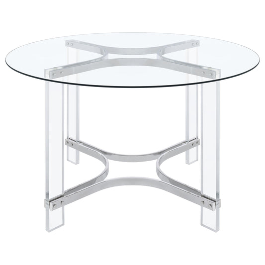 Keeling 5-piece Round Glass Top Acrylic Dining Set Chrome