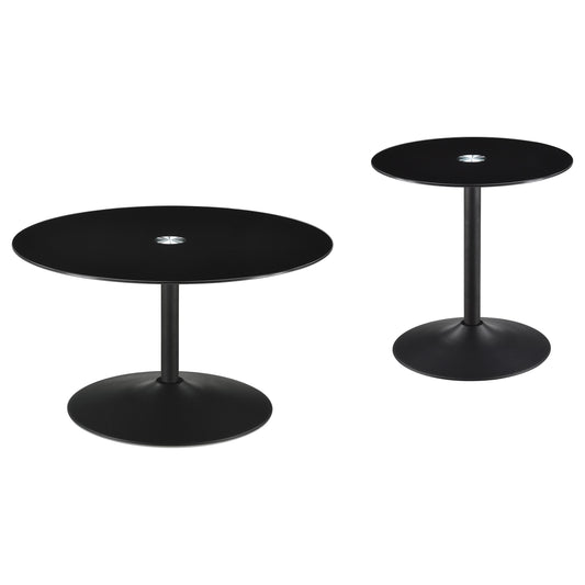 Ganso 2-piece Round Glass Top Coffee and End Table Set Black