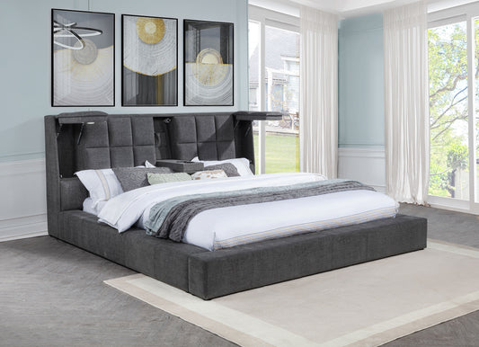 Dreux Upholstered Queen Panel Platform Bed Grey