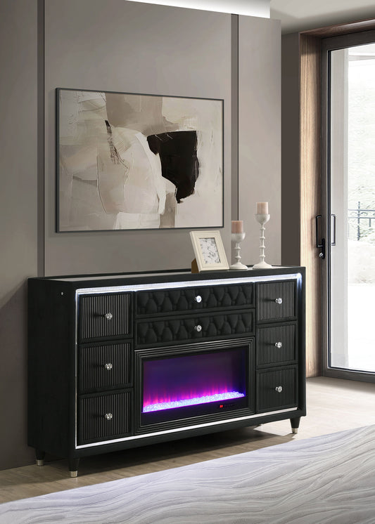 Lorient 8-drawer LED Bedroom Flame Box Dresser Black
