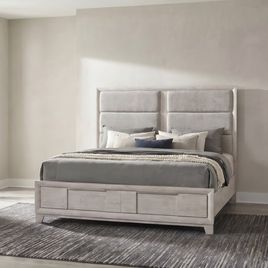 Farre Queen Upholstered Storage Platform Bed Washed Grey