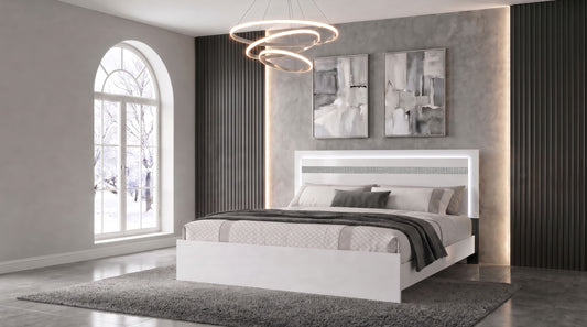 Viana Touch-Control LED Eastern King Platform Bed White High Gloss