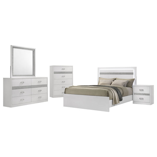 Viana 5-Piece Touch-Control LED Queen Bedroom Set White High Gloss