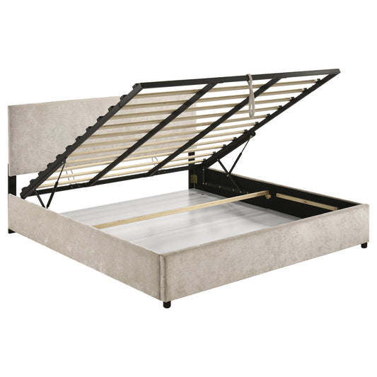 Reeves Upholstered Eastern King Lift-Top Storage Platform Bed Beige