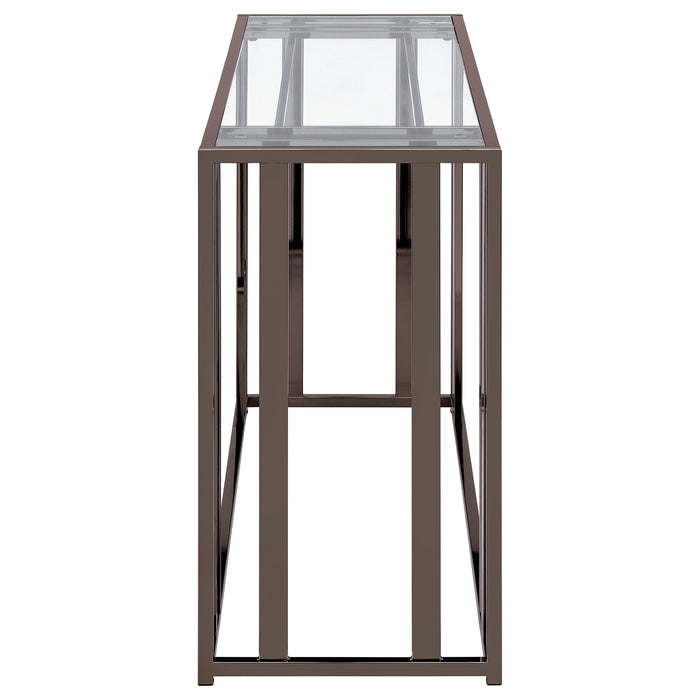 Adri Glass Top Entryway Console Table Black Nickel