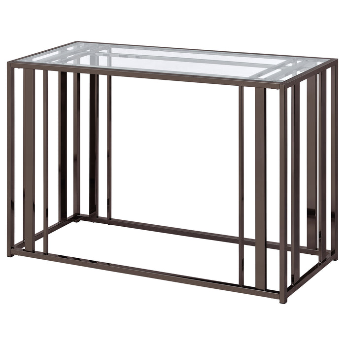 Adri Glass Top Entryway Console Table Black Nickel
