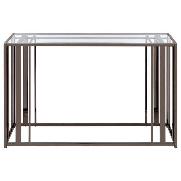 Adri Glass Top Entryway Console Table Black Nickel