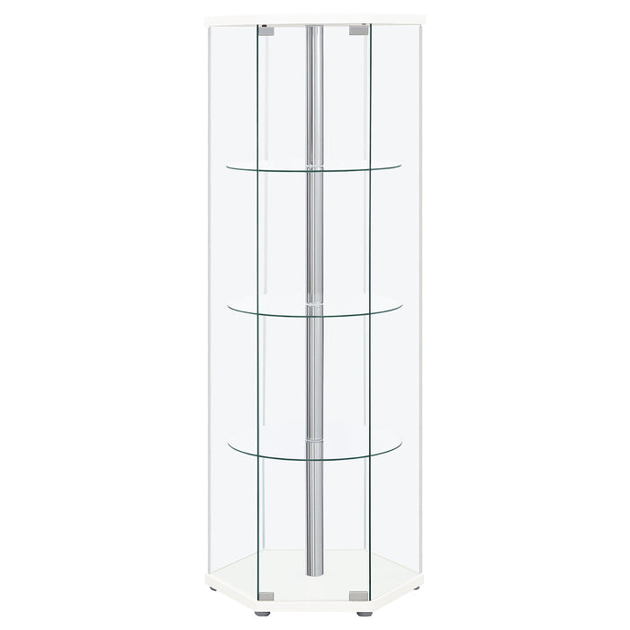 Zahavah 4-shelf Hexagonal Clear Glass Curio Cabinet White