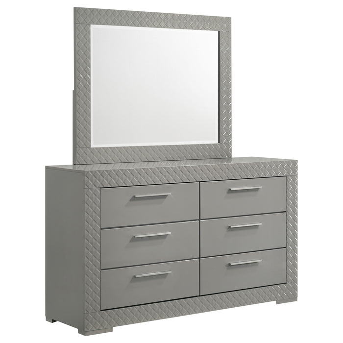 Ives 6-drawer Dresser and Mirror Grey High Gloss Discount Home Furniture Ives 6-drawer Dresser and Mirror Grey High Gloss Discount Home Furniture