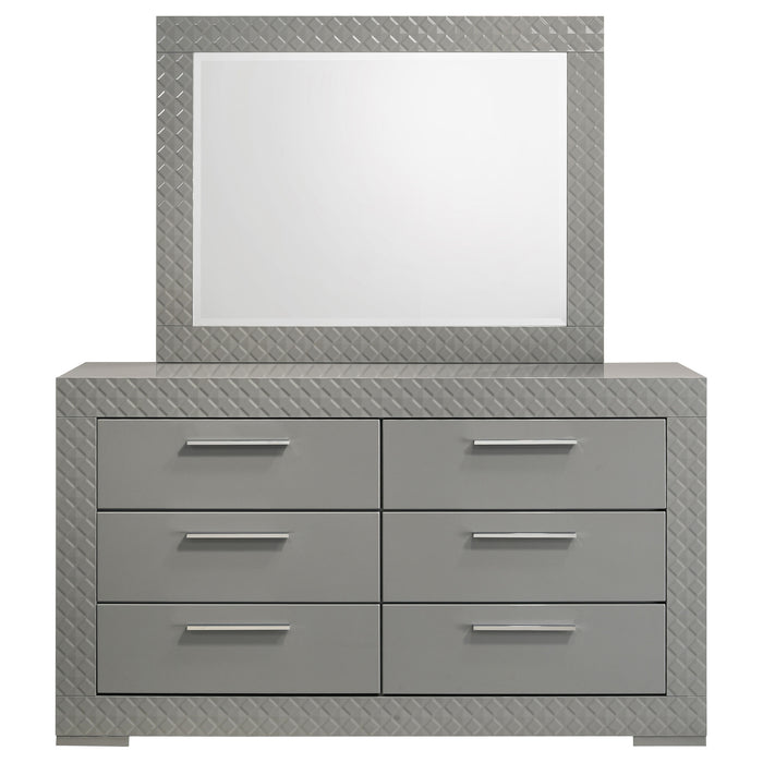 grey color dresser Ives 6-drawer Dresser and Mirror Grey High Gloss — Discount Home Furniture