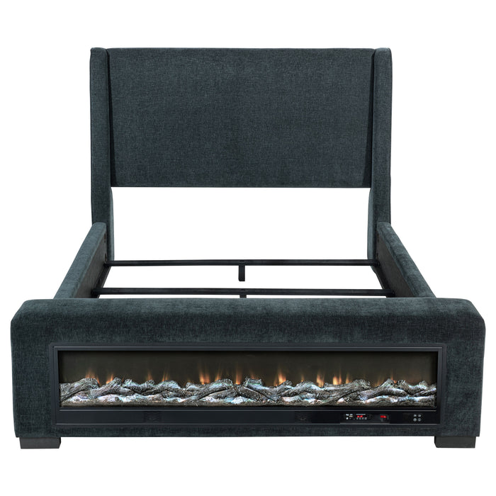 Preston Upholstered Eastern King Audio Flame Visualizer Bed Dark Blue