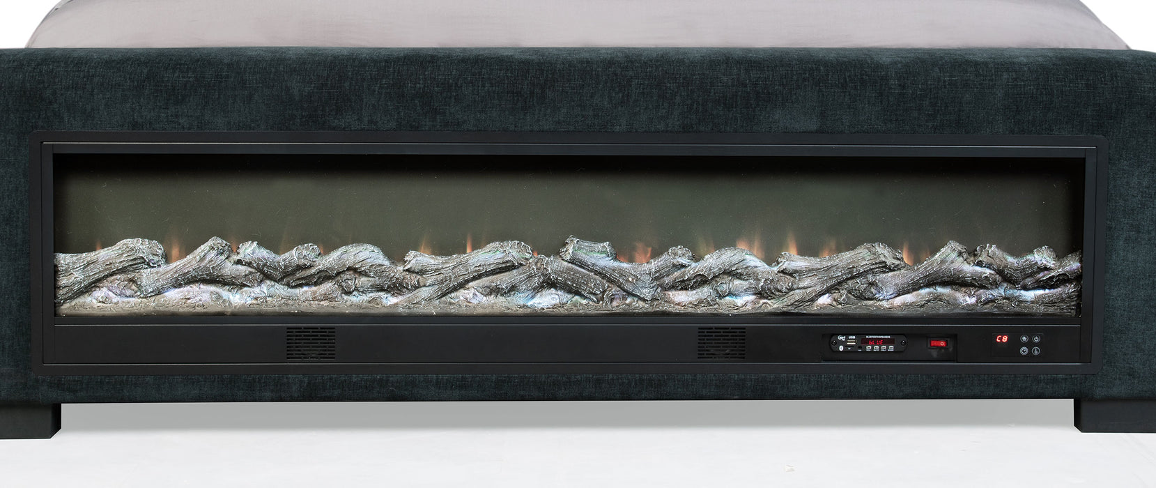 Preston Upholstered California King Audio Flame Visualizer Bed Dark Blue