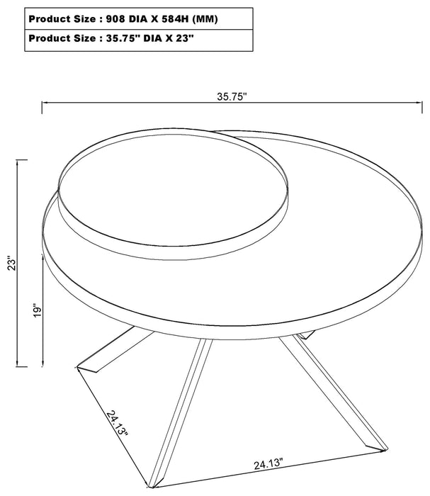 Briggs Round Marble Printed Glass Top Coffee Table Black