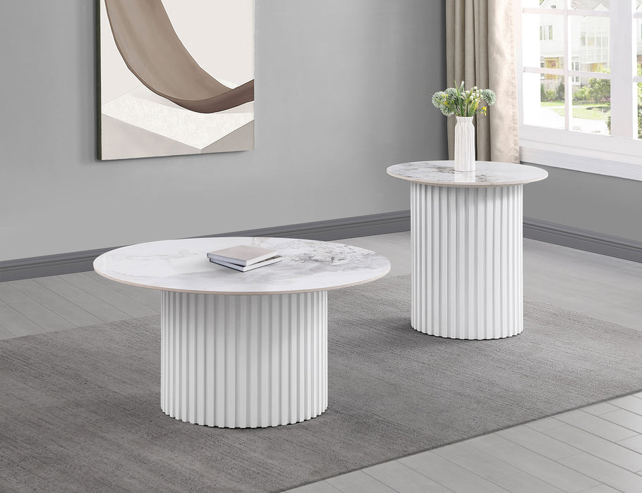 Rowena 2-piece Coffee and End Table Set White Faux Marble