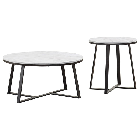 Hugo 2-piece Coffee and End Table Set White Faux Marble