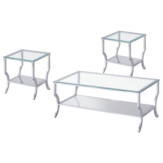 Saide 3-piece Glass Top Coffee and End Table Set Chrome