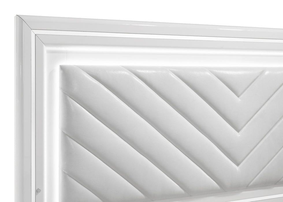 Cassia Queen LED Panel Bed White High Gloss