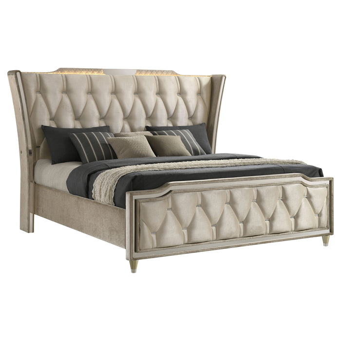 Lorient Queen LED Upholstered Wingback Bed Ivory and Camel