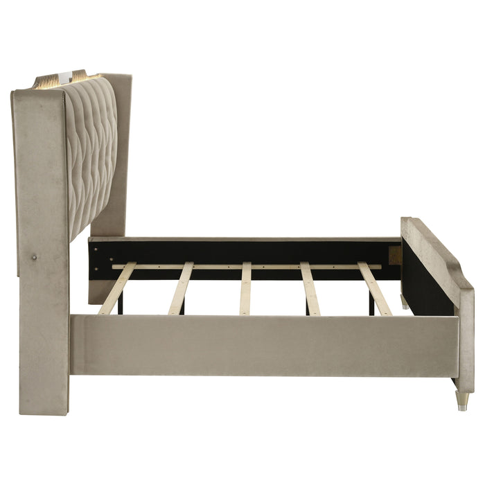 Lorient Queen LED Upholstered Wingback Bed Ivory and Camel