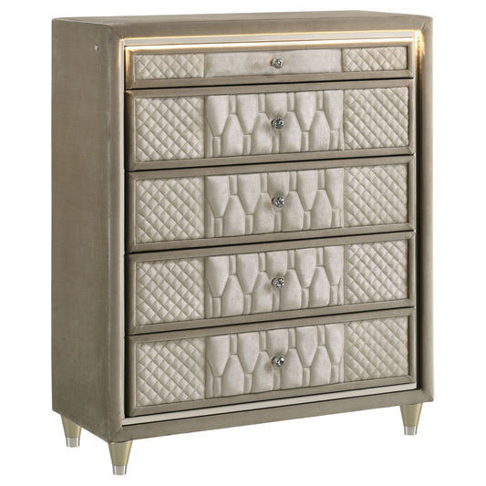 Lorient 5-drawer LED Chest of Drawers Ivory and Camel