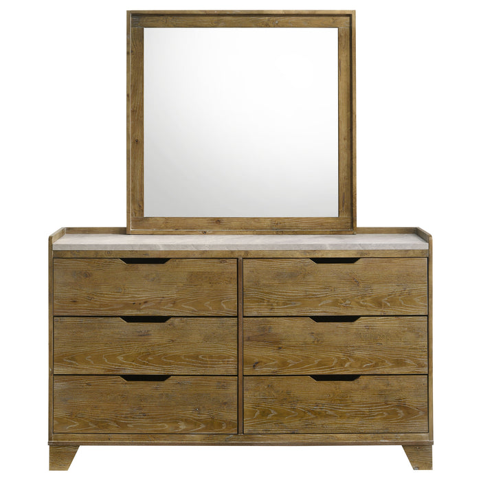 Henderson 6-drawer Bedroom Dresser with Mirror Medium Oak