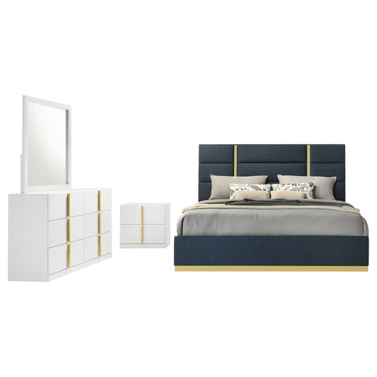 Ines 4-piece Eastern King Bedroom Set Navy and White High Gloss