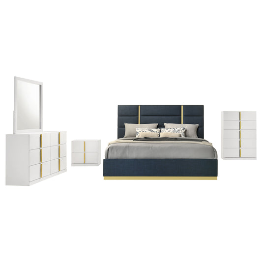 Ines 5-piece Eastern King Bedroom Set Navy and White High Gloss