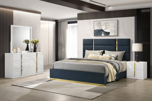 Ines 4-piece Queen Bedroom Set Navy and White High Gloss