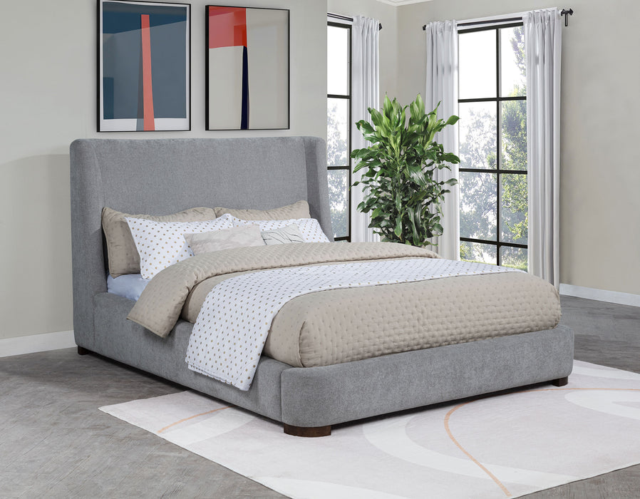 Rennes Upholstered Eastern King Wingback Platform Bed Grey