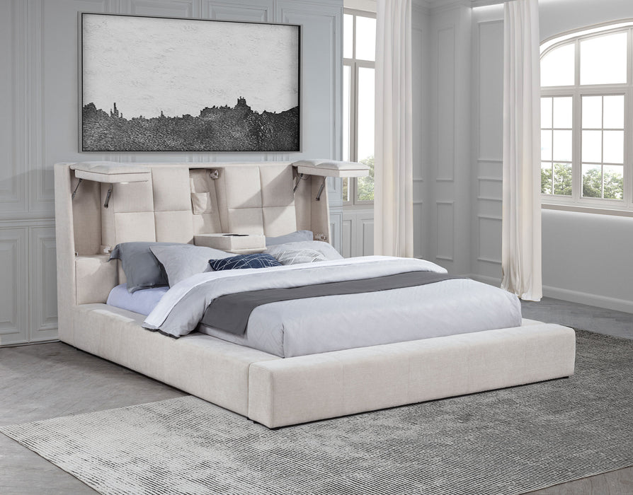 Dreux Upholstered California King Panel Platform Bed Cream