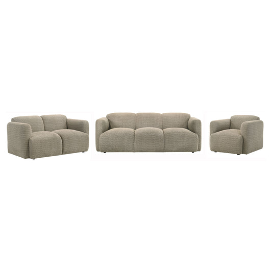 Dorset 3-piece Upholstered Round Track Arm Sofa Set Brown