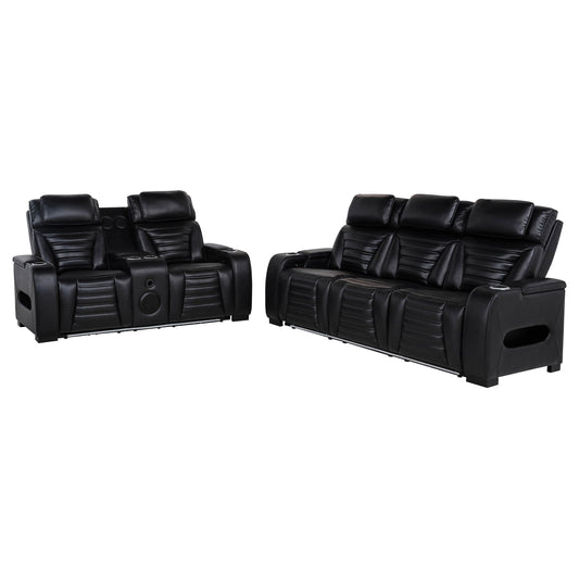 Zuma 2-piece Faux Leather Dual Power LED Sofa Set Black