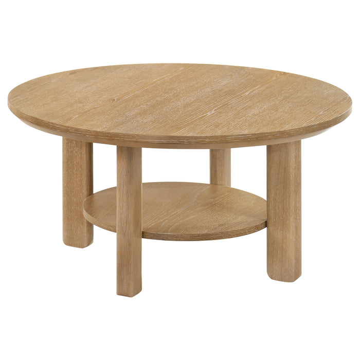 Ottowa 2-piece Round Wood Coffee Table Set Washed Oak