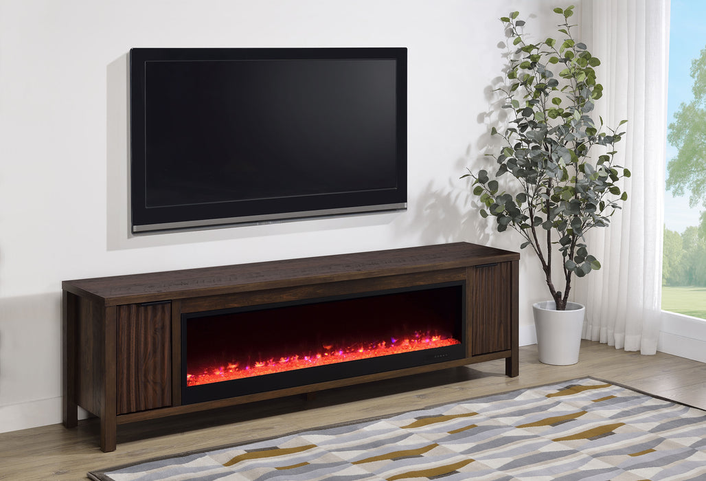 Carey 79-inch TV Stand Fireplace Media Console Dark Pine