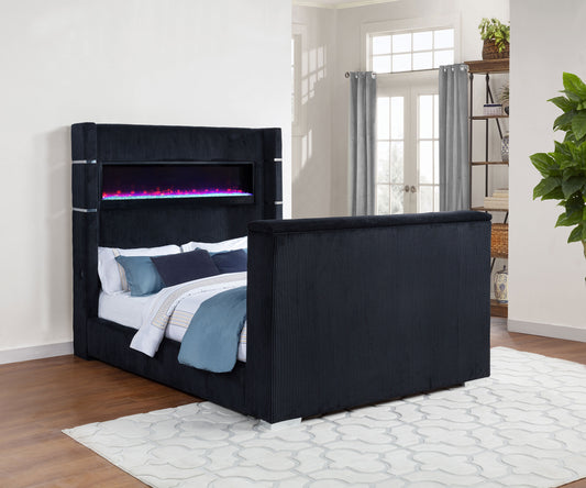 Tisdall Eastern King Flame Visualizer Wingback TV Bed Black