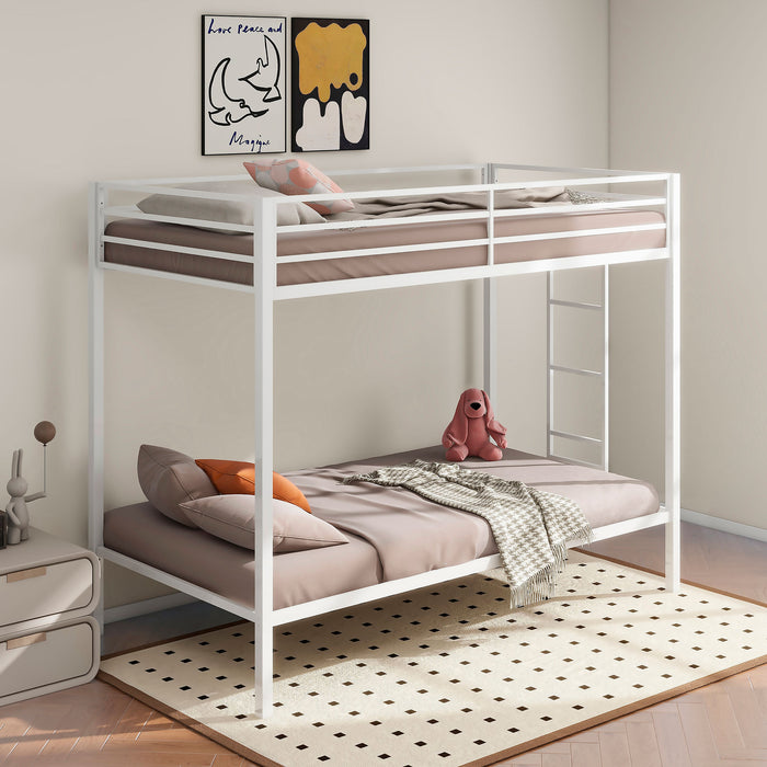 Alevera Metal Twin Over Twin Bunk Bed with Ladder White