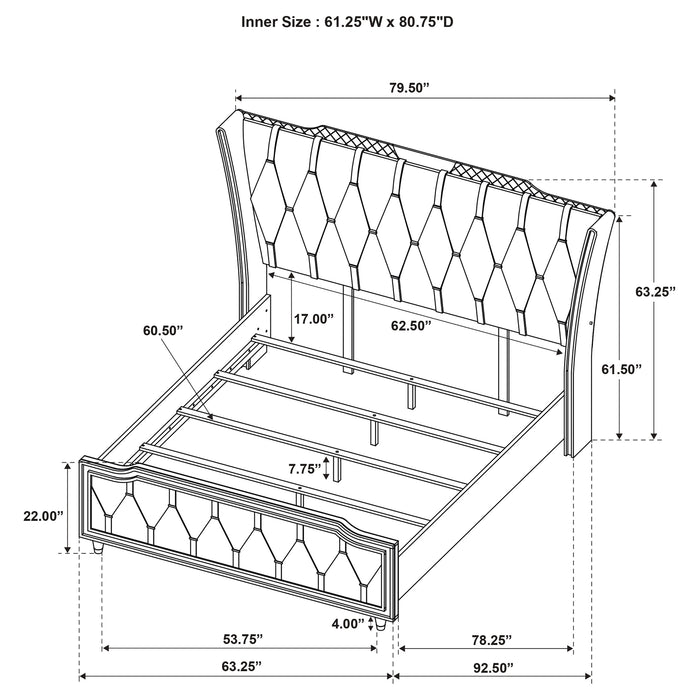 Lorient Queen LED Upholstered Wingback Bed Ivory and Camel