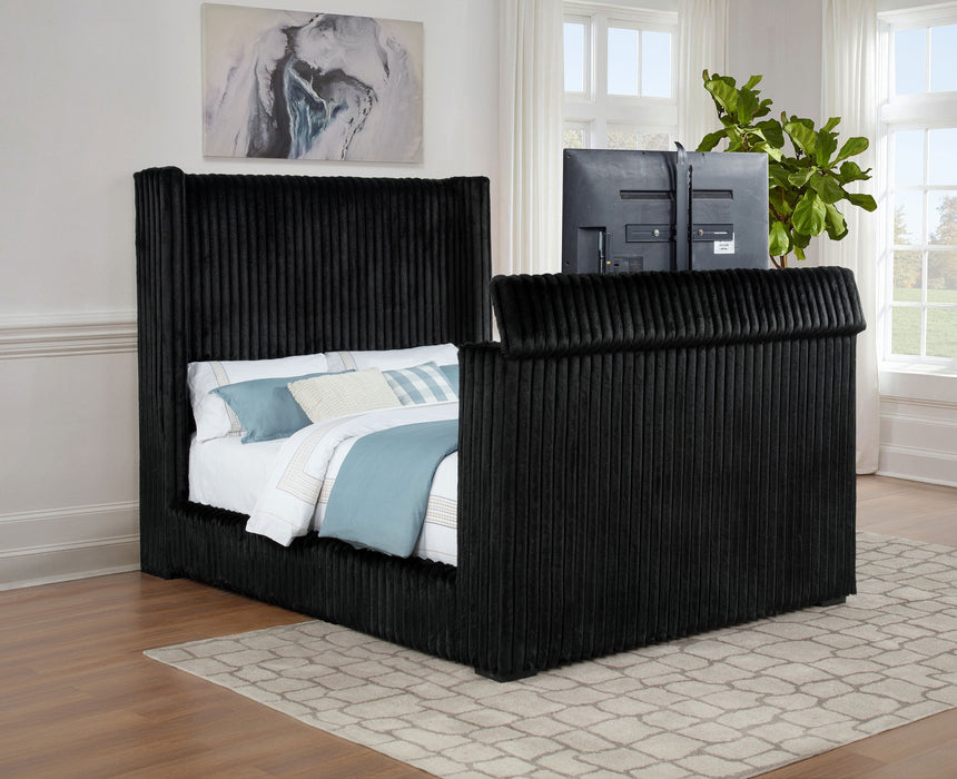 Centergrove Upholstered Queen Wingback TV Bed Black