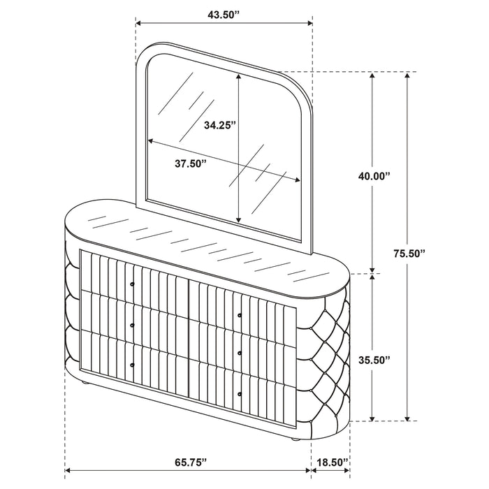 Sonya 6-drawer Upholstered Bedroom Dresser with Mirror Ivory