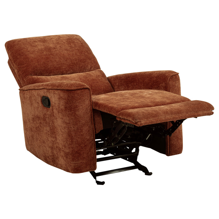 Navarro Chenille Upholstered Glider Recliner Burnt Orange