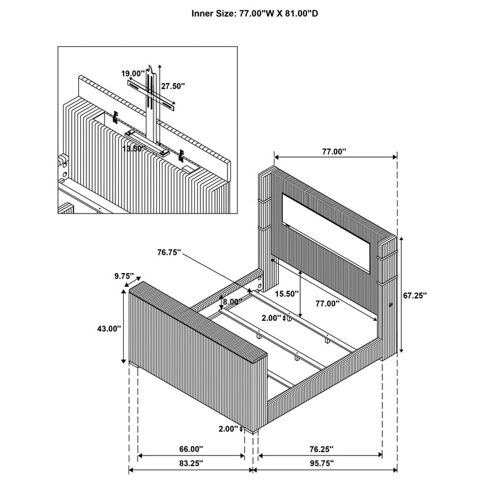 Tisdall Eastern King Flame Visualizer Wingback TV Bed Black