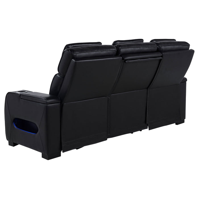 Zuma 3-piece Faux Leather Dual Power LED Sofa Set Black