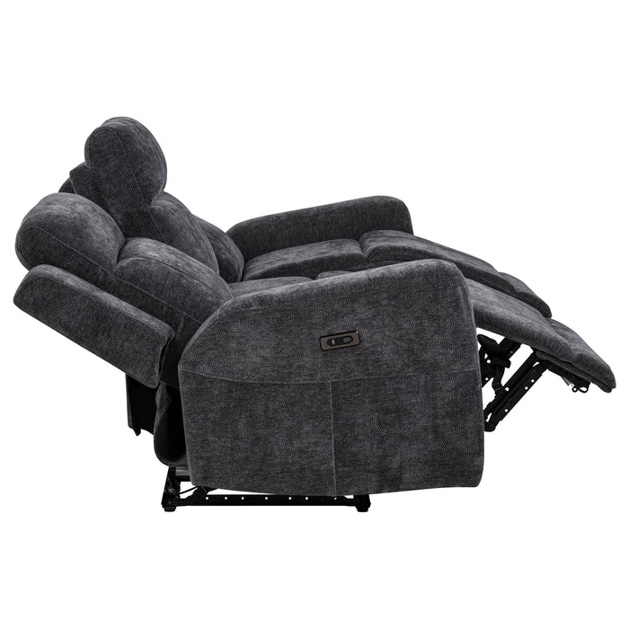 Kennett Chenille Upholstered Power Reclining Sofa Dark Grey