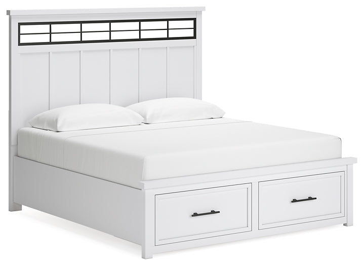 Ashbryn King Panel Storage Bed with Mirrored Dresser and Nightstand