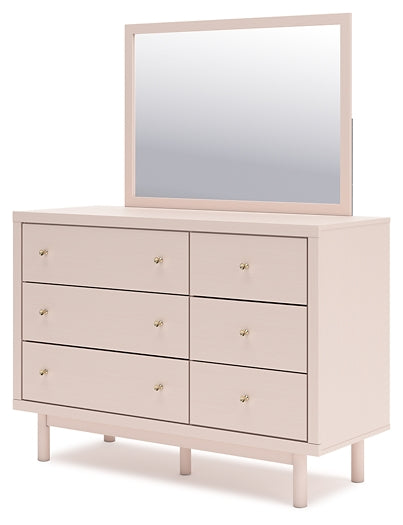Wistenpine Full Upholstered Panel Headboard with Mirrored Dresser, Chest and Nightstand