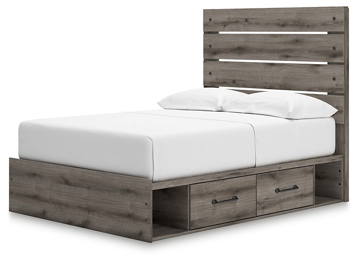 Graystorm Full Panel Bed with Storage with Mirrored Dresser and Nightstand