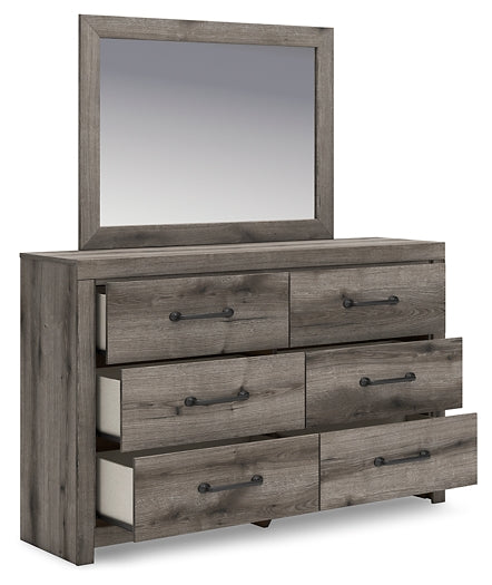 Graystorm Full Panel Bed with Storage with Mirrored Dresser