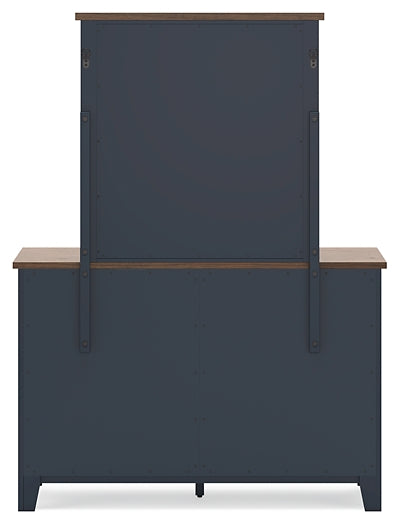 Landocken Twin Panel Headboard with Mirrored Dresser and Nightstand