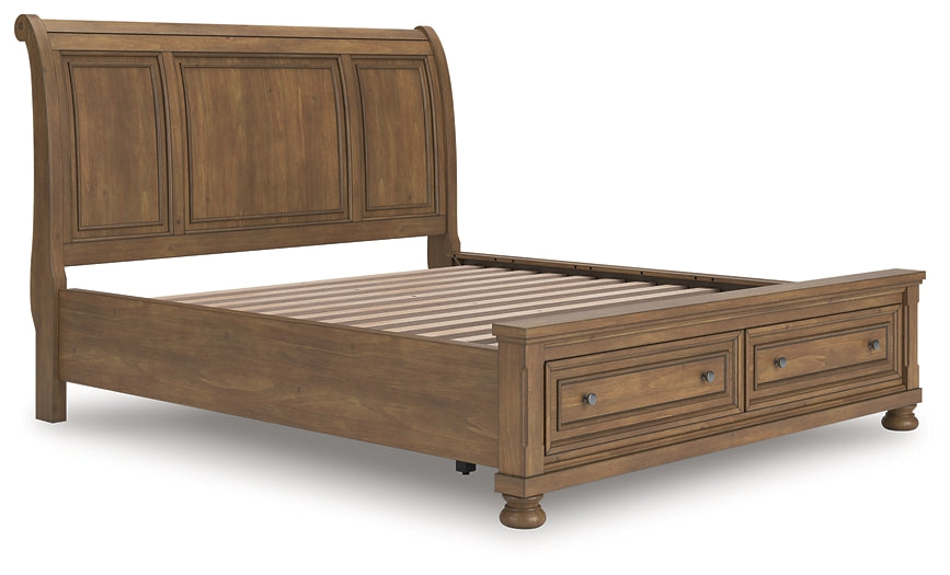 Feddinger California King Storage Sleigh Bed with Mirrored Dresser